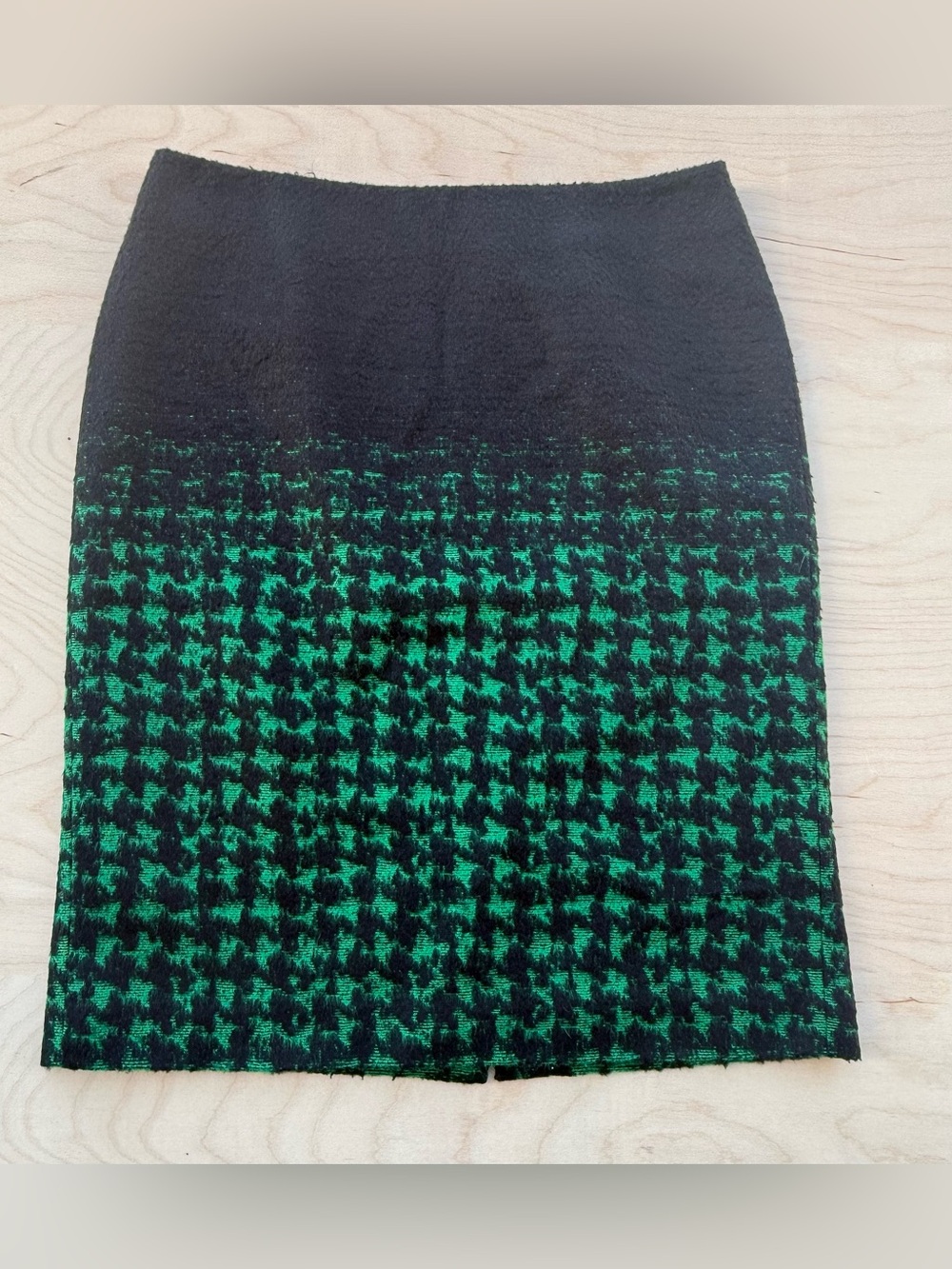 Talbots Green & Black Houndstooth Knit Wool Blend Lined Pencil Skirt Size 8